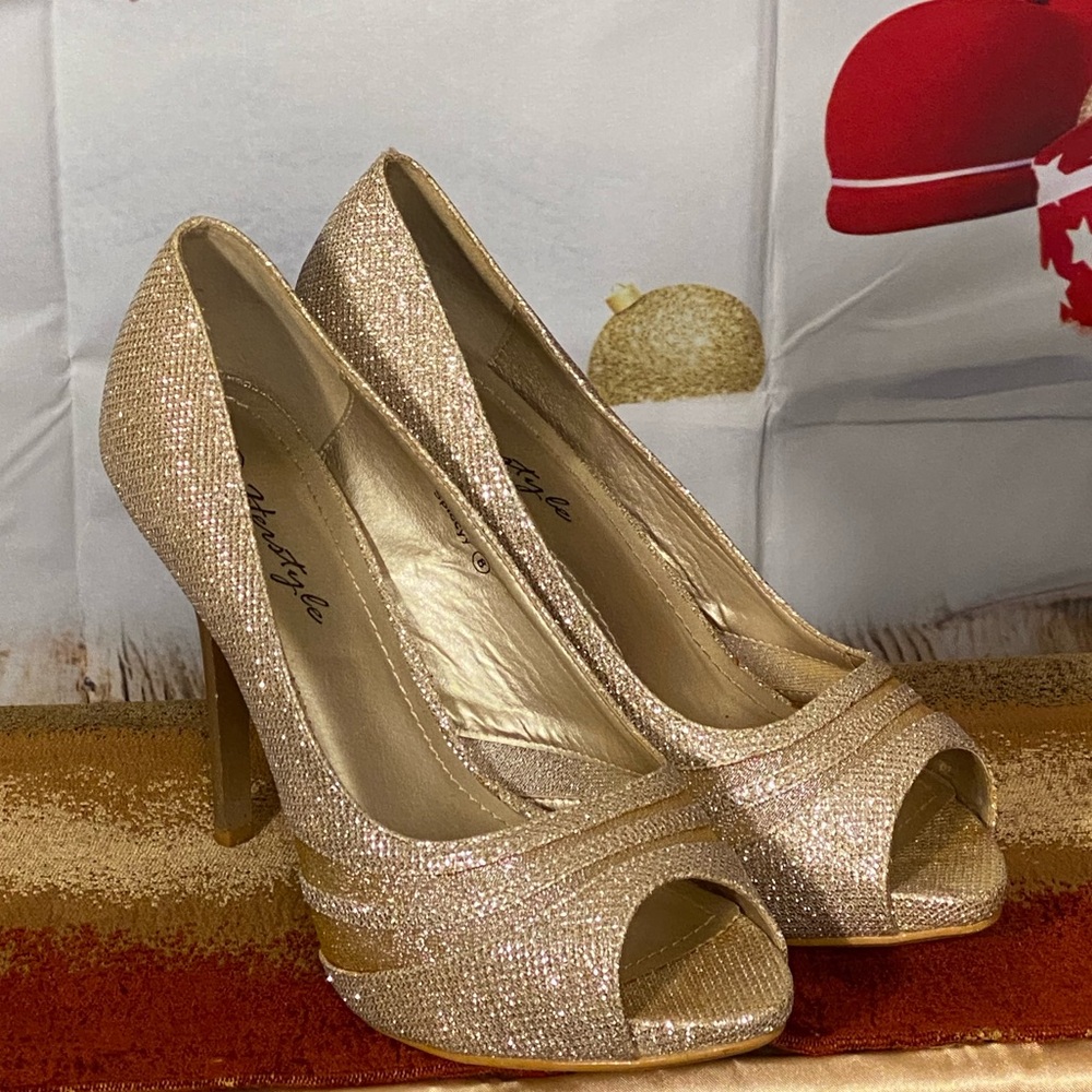 Herstyle Glittering Gold Peep-Toe Heels